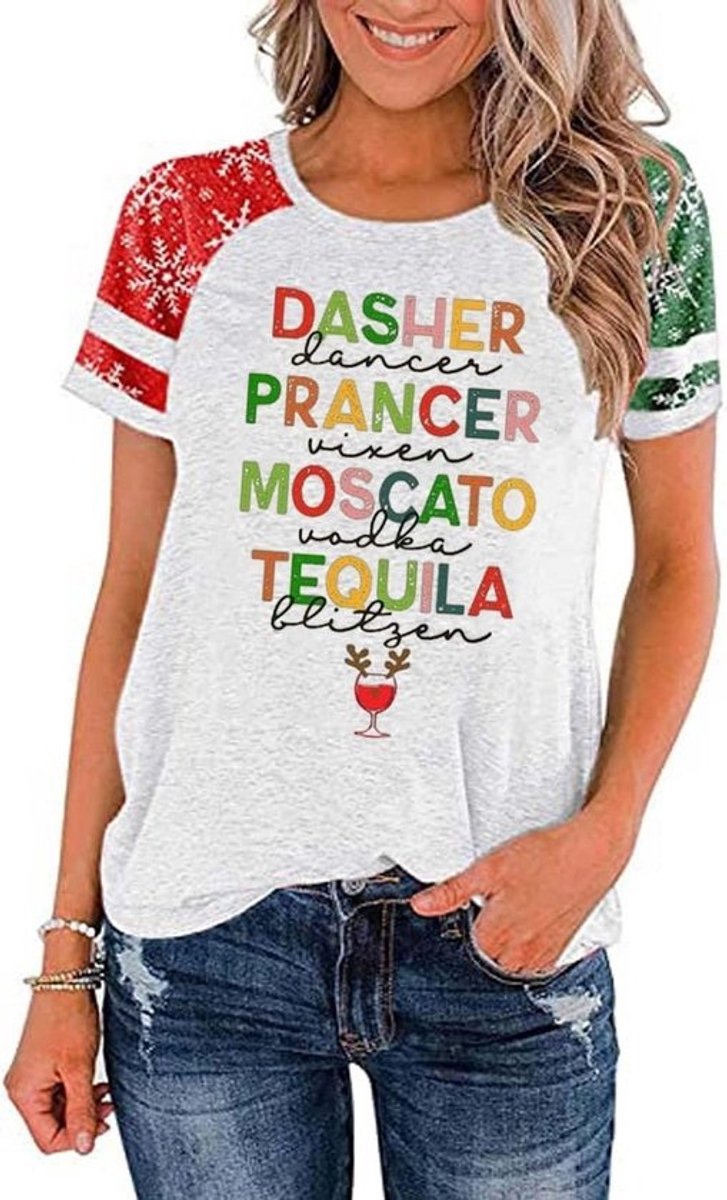 Dames Kerst T-Shirt met Rendier Print - Grappig Kersttrui Alternatief voor Dames