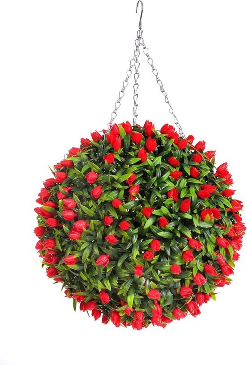 Kunstmatige Tulpenbol Topiary Bal 38cm Rood - UV-bestendig Sierplant voor Binnen en Buiten