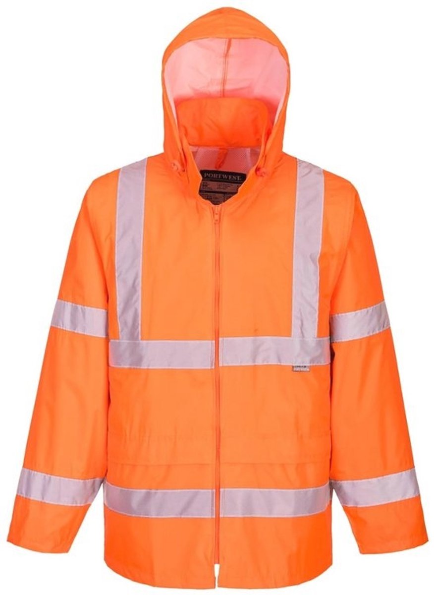 Lichtgewicht Waterdichte Hi-Vis Regenjas voor Heren - Oranje, 4XL