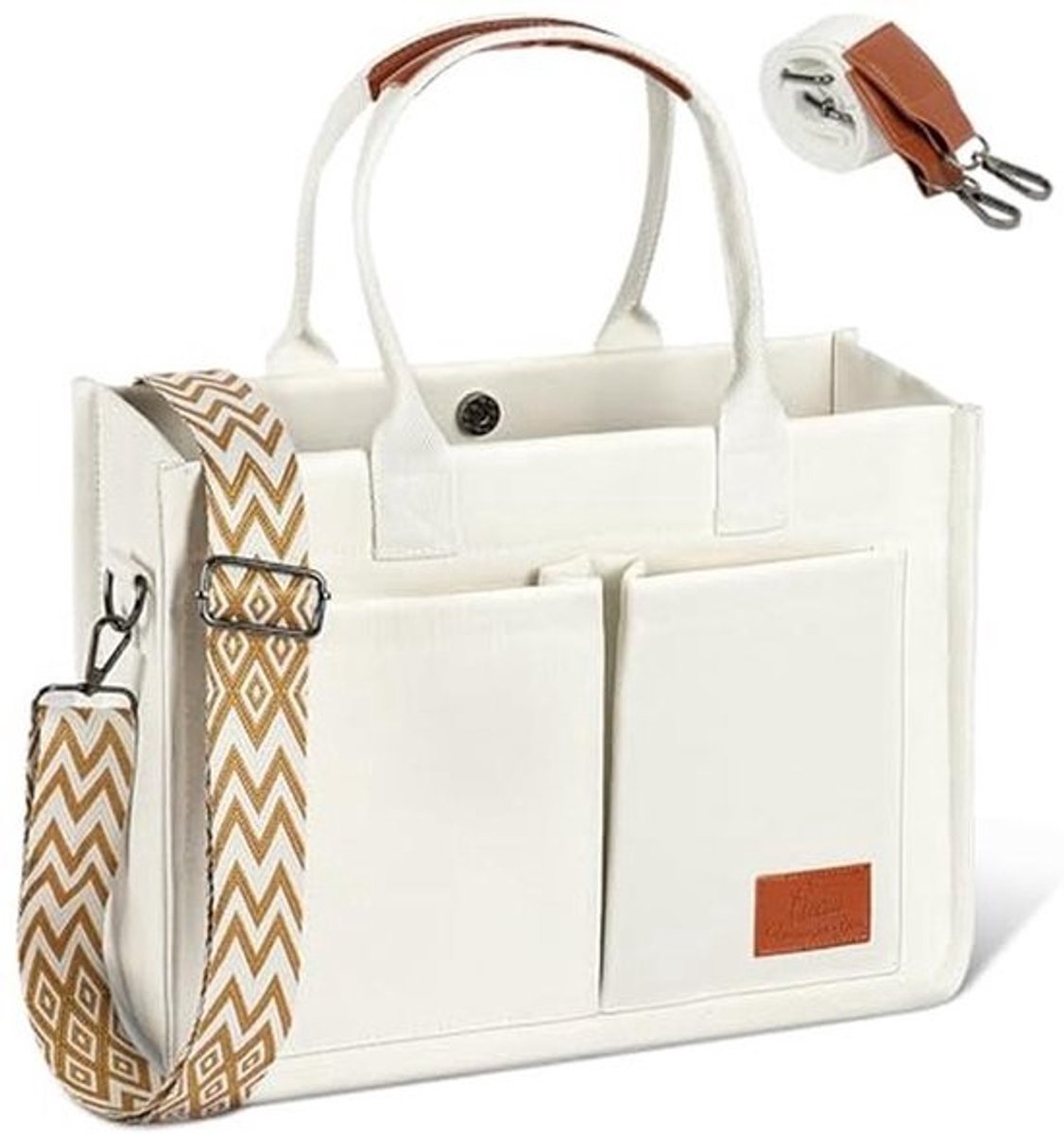 Grote Canvas Schoudertas voor Dames met Laptop Compartiment