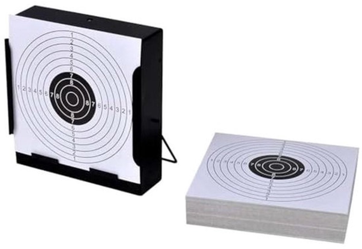 Vierkante Schietkaart met Kogelvanger en Papieren Doelen - Schietdisc