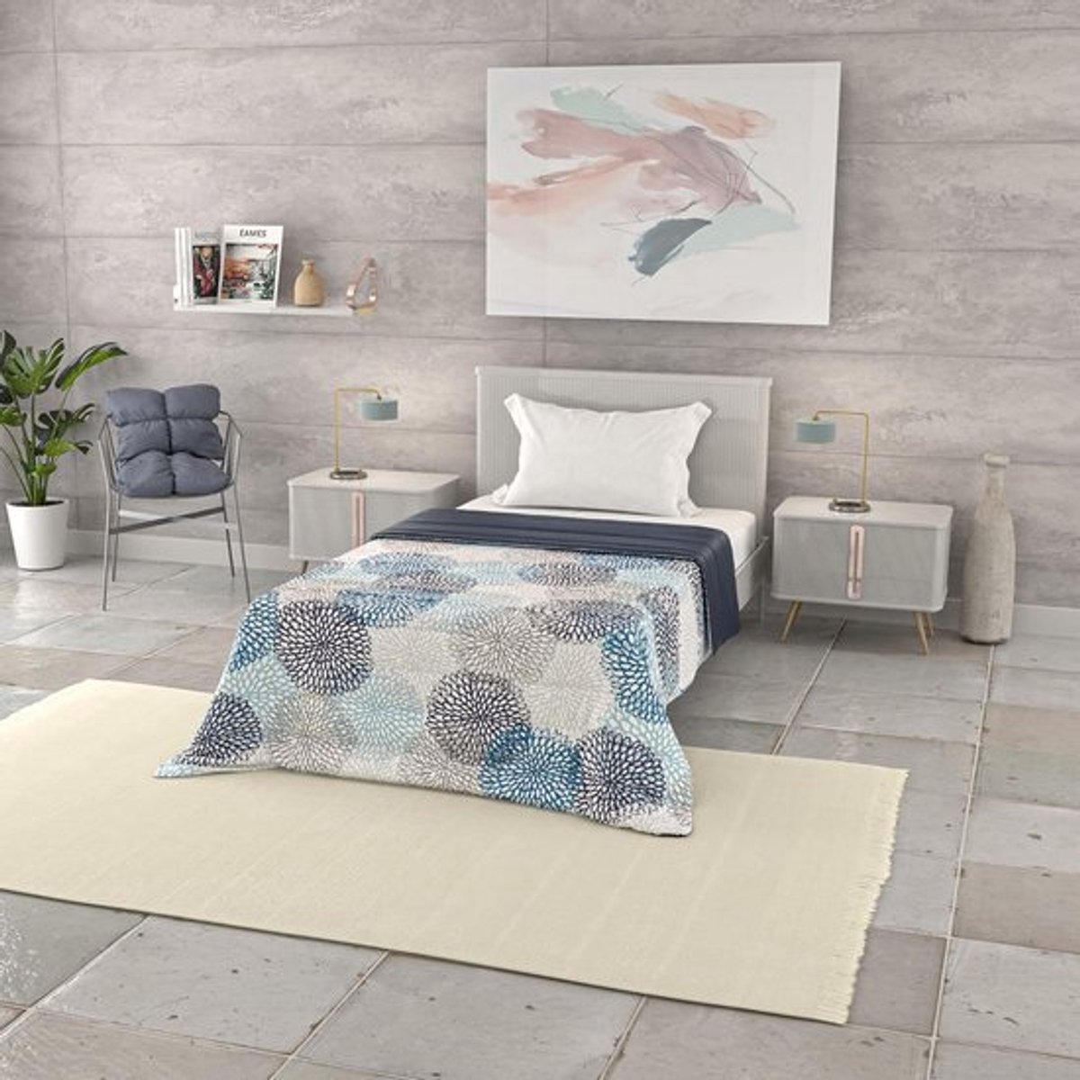 Zomerquilt Blauw Bloemenprint Luchtig Dekbed 160x240 cm