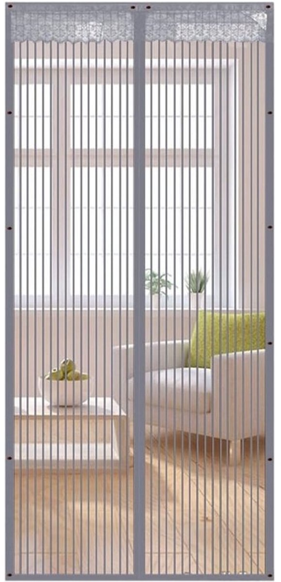 Vliegengaas Deur 100x200cm Grijs - Insectenhor met Magnetische Sluiting ter Bescherming tegen Muggen en Vliegen