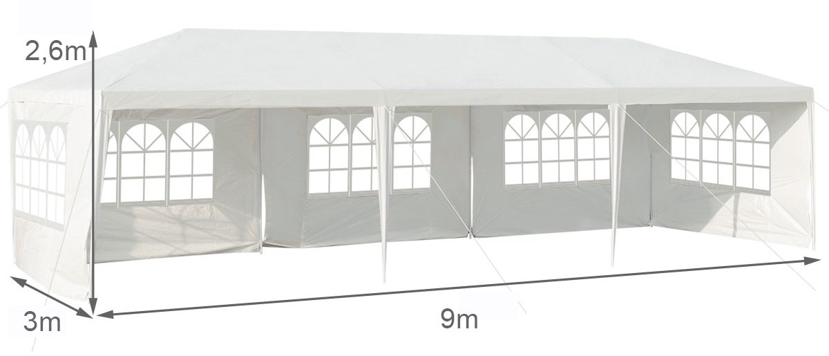 SureDeal® - Partytent - Gazebo Tent Gazebo - Verwijderbare Zijwanden Wit - 9x3x2,60 cm - Wit