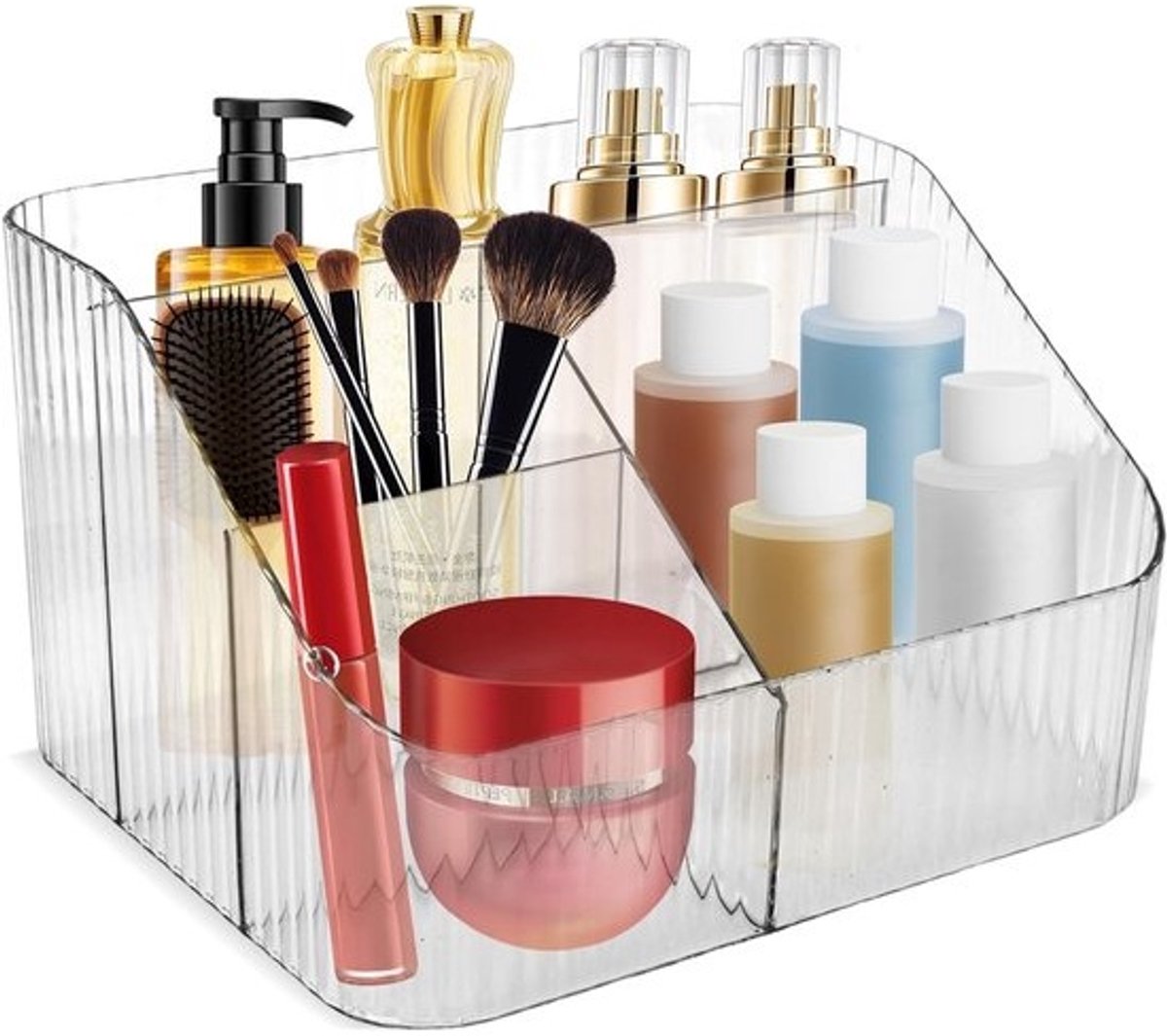 Transparante cosmetica-organizer met scheidingswand - organizer voor cosmetica en huidverzorgingsproducten (kaptafel - badkamer - kantoor) - elegant en ruimtebesparend.