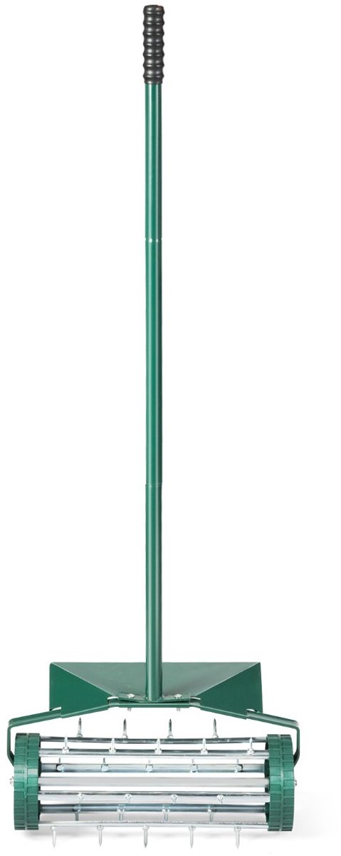 SureDeal® - Tuinier - Rollende Gazonbeluchter Handmatige - Groot Beschermend Scherm - 46x15x127 cm - Donkergroen en Zilver