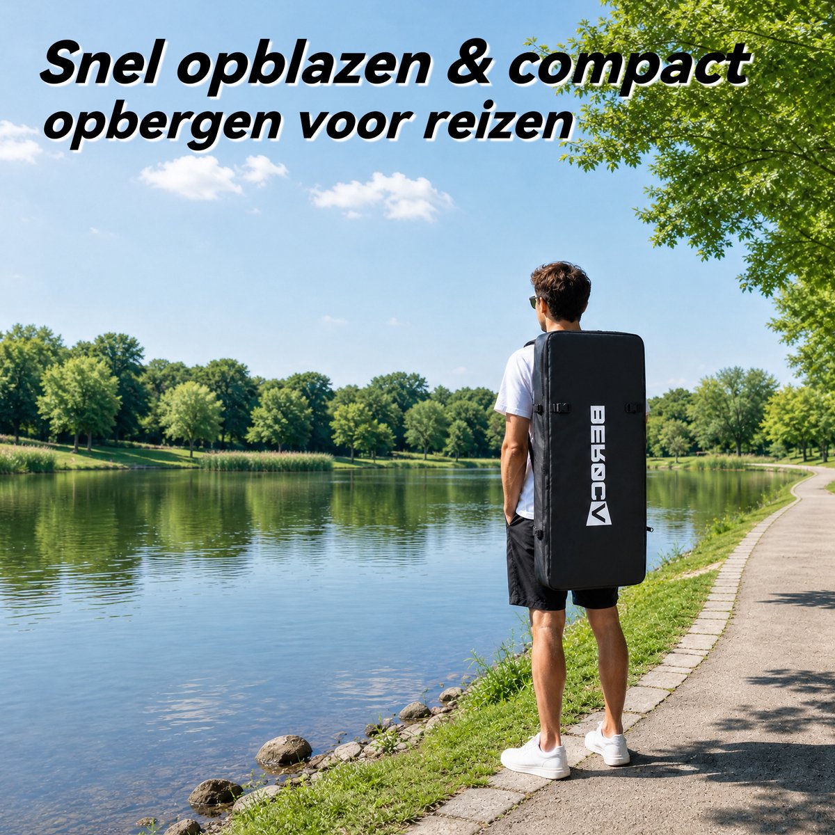 BEROCA SUP Board - met Zitje - Sup Board Opblaasbaar - Complete Set - 320x81cm - Max. 160 kg -Groen houtnerf – foto 5