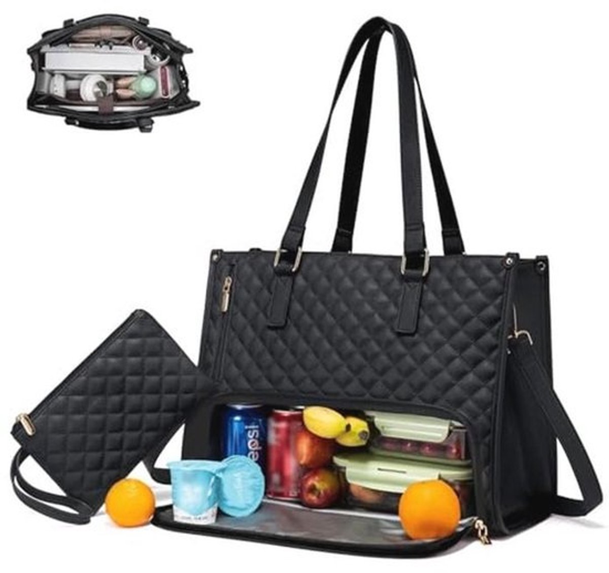 Draagbare lunchtas met geïsoleerd lunchvak voor vrouwen - 15,6 inch laptoptas en grote draagtas voor school, werk en onderweg