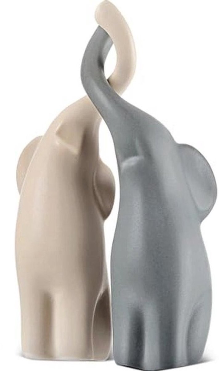 Decoratieve Olifanten Beeldjes Koppels voor Woondecoratie - Beige en Grijs Ornamenten - Set van 2 - Perfecte Cadeau Ideeën voor Valentijnsdag en Verjaardagen