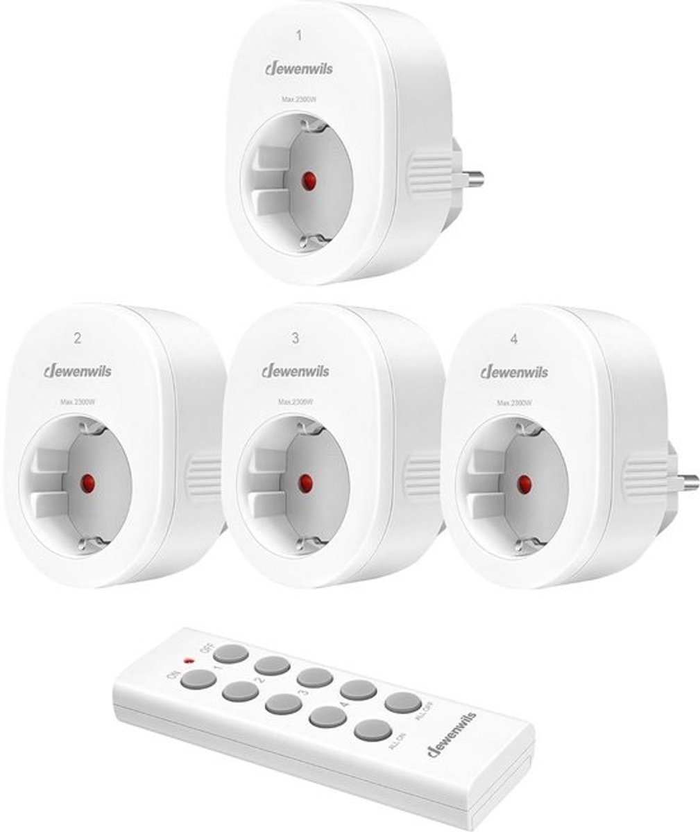 Draadloze stopcontacten met afstandsbediening - 30 meter bereik, programmeerbaar, set van 4