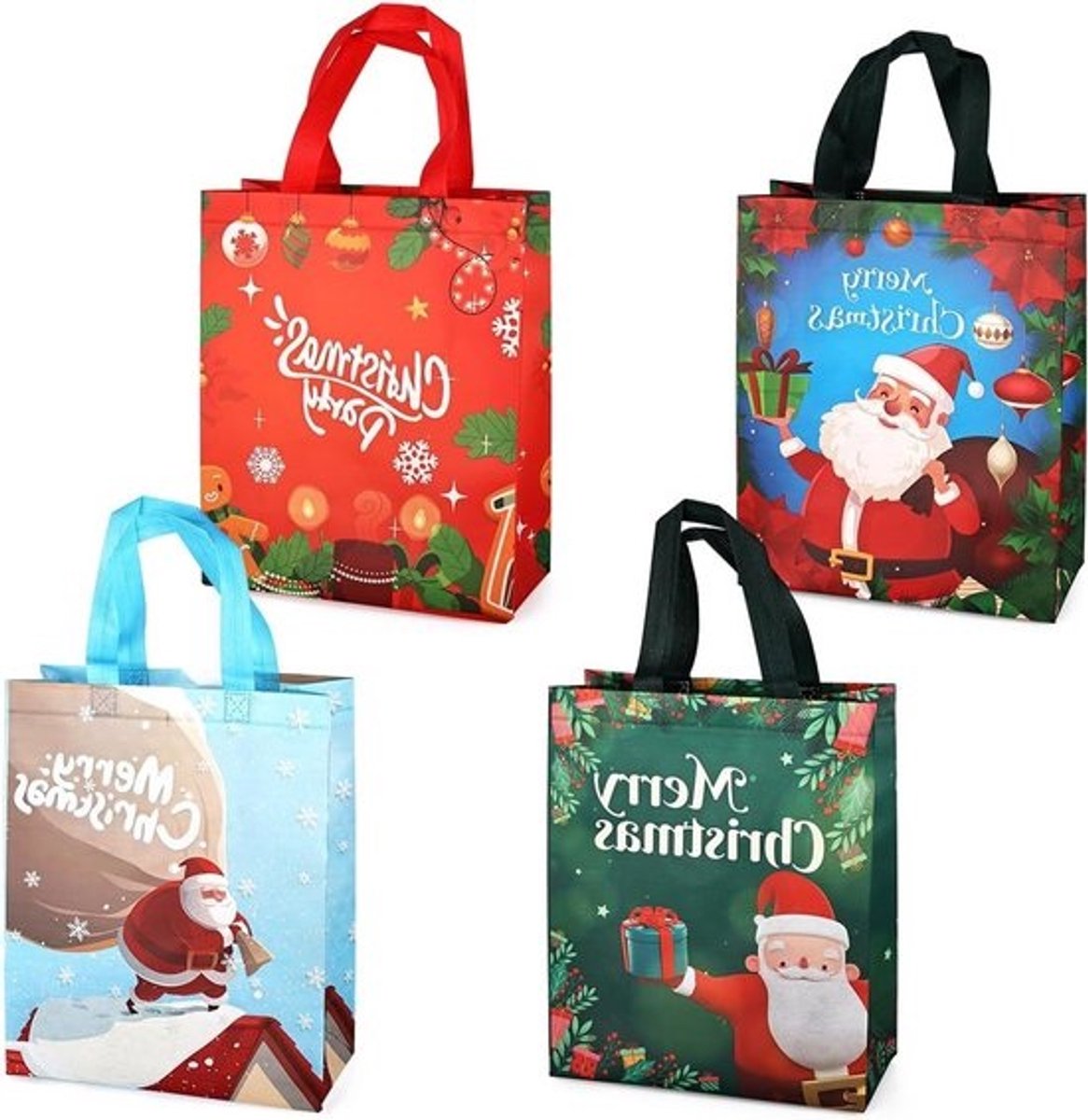Kersttassen met Handgrepen - Multifunctionele Niet-geweven Gift Tassen voor Cadeaus en Winkelen - 4 Stuks