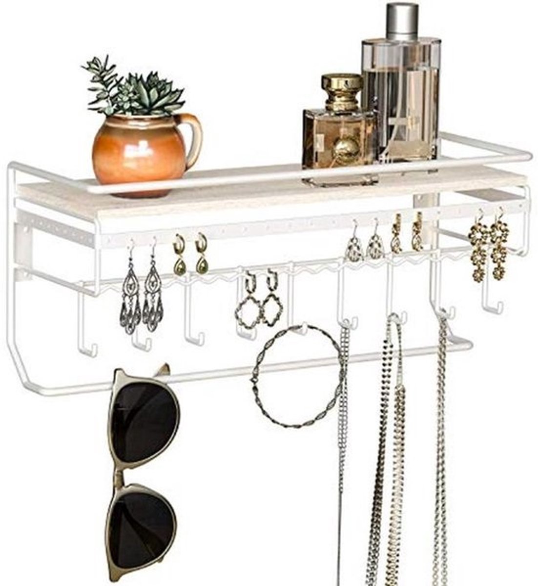 Hangende Sieraden Organizer met 9 Haken en Wandmontage - Ideaal voor Oorbellen, Kettingen, Armbanden en Zonnebrillen