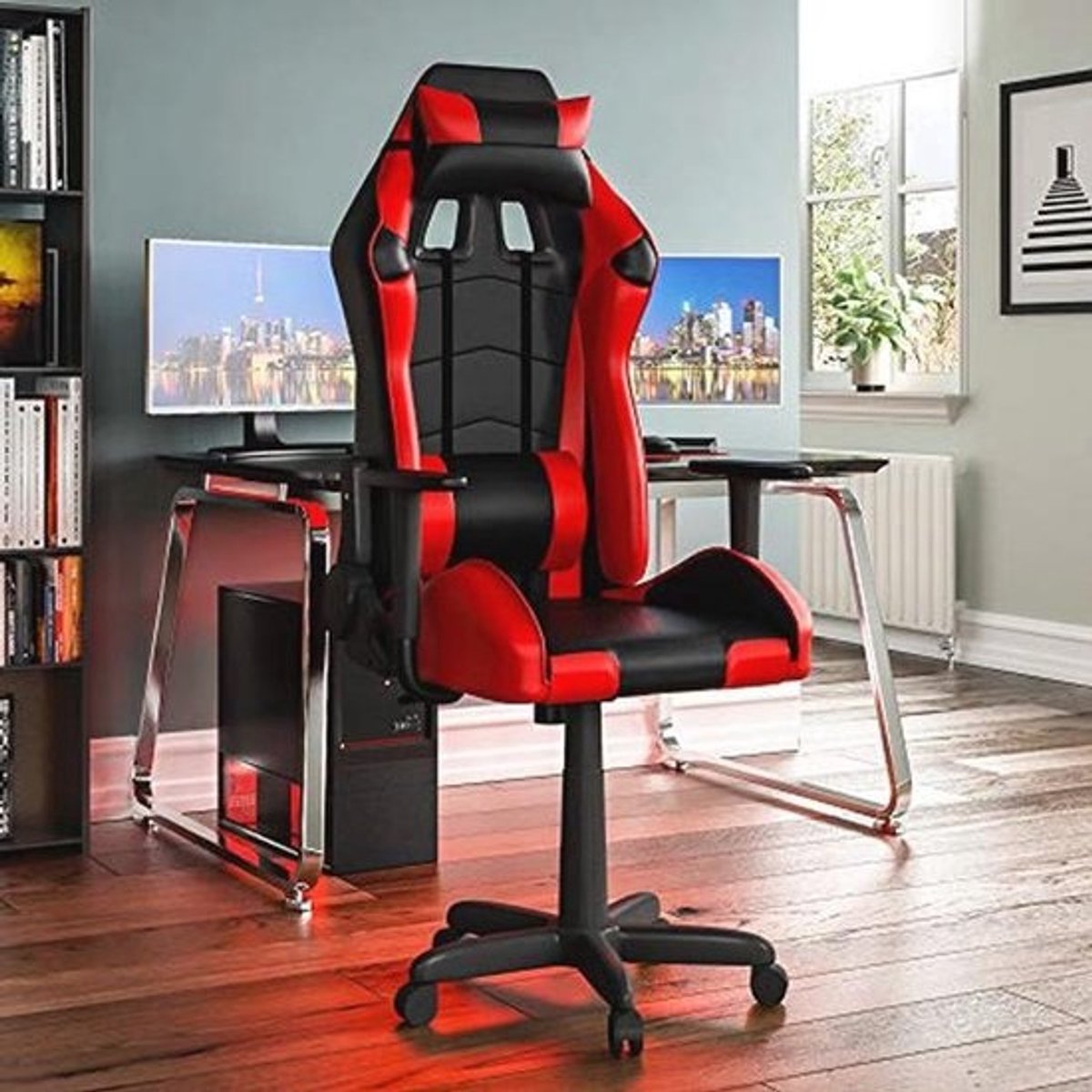 Verstelbare Gamingstoel met Hoog Rugleuning in Rood en Zwart - Comfortabel voor Thuis en Kantoor
