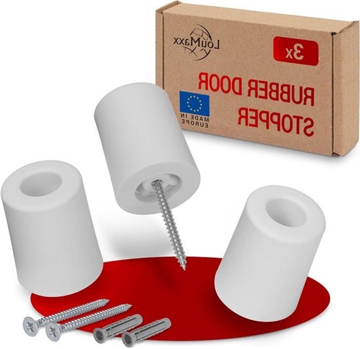 Deurstopper Vloer Schroeven van Rubber Ø 40 mm x 50 mm Betrouwbare Bescherming Tegen Dichtslaande Deuren Set van 3 in Wit