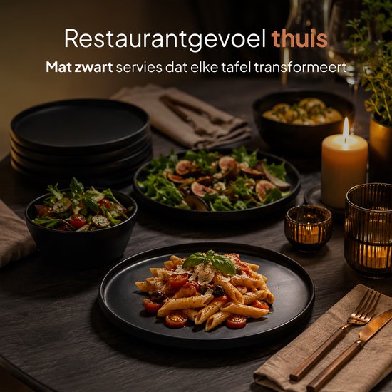 Luft Serviesset 6 Persoons - Bordenset - Kommen - Eetborden - Modern - Massief Aardewerk, Keramiek - Mat zwart - 18 delig — afbeelding 4