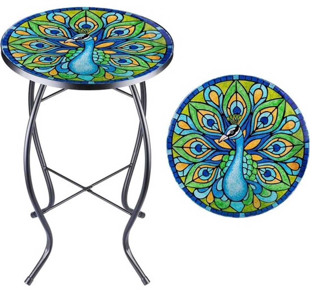 Ronde Bistro Bijzettafel voor Buiten en Binnen met Glazen Tafelblad