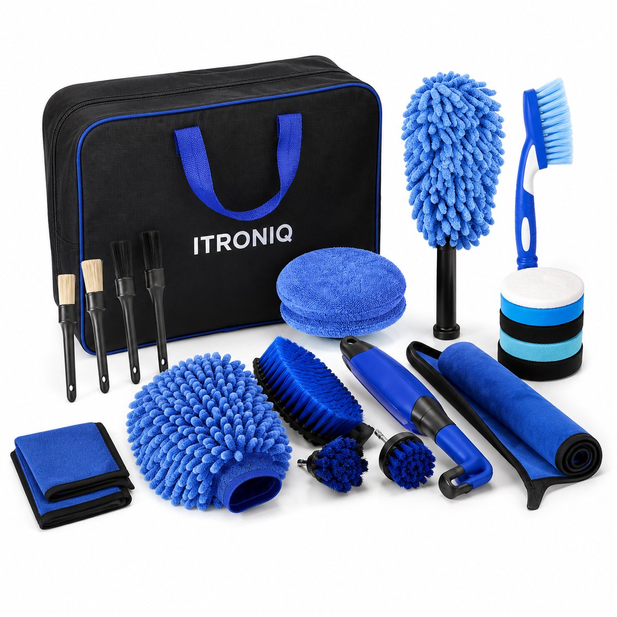 ITRONIQ 26 Delige Autoreinigingsset - Compleet Auto Detailing Set Met Boorborstels - Wasborstels, Microvezeldoeken & Opbergtas