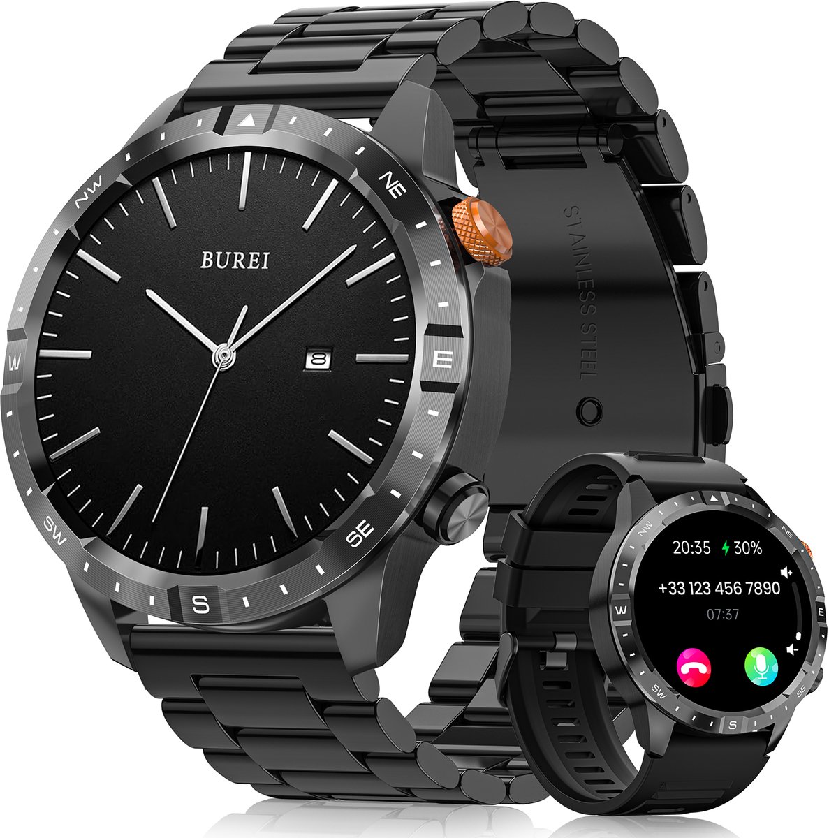 FOSMET Smartwatch Heren - Militair - 1,43" AMOLED Display - 1000mAh Accu - Hartslagmeter - HRV - SpO2 - Slaapmonitor - 70+ Sportmodi - IP68 Waterdicht - Fitness Tracker - Stappenteller - Compatibel met iOS/Android - Cadeau voor Mannen