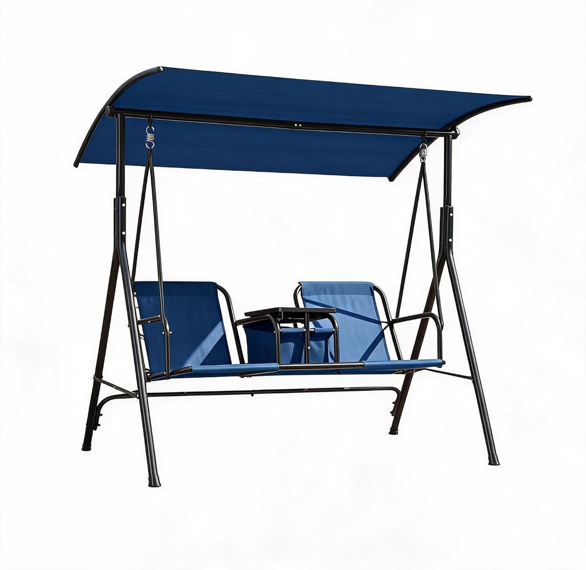 2-Persoons Tuinschommel - Schommelbank met Ingebouwde Koeltas en Draaibare Tafel - Verstelbaar Zonnedak - UV-Bestendig & Roestvrij - Blauw