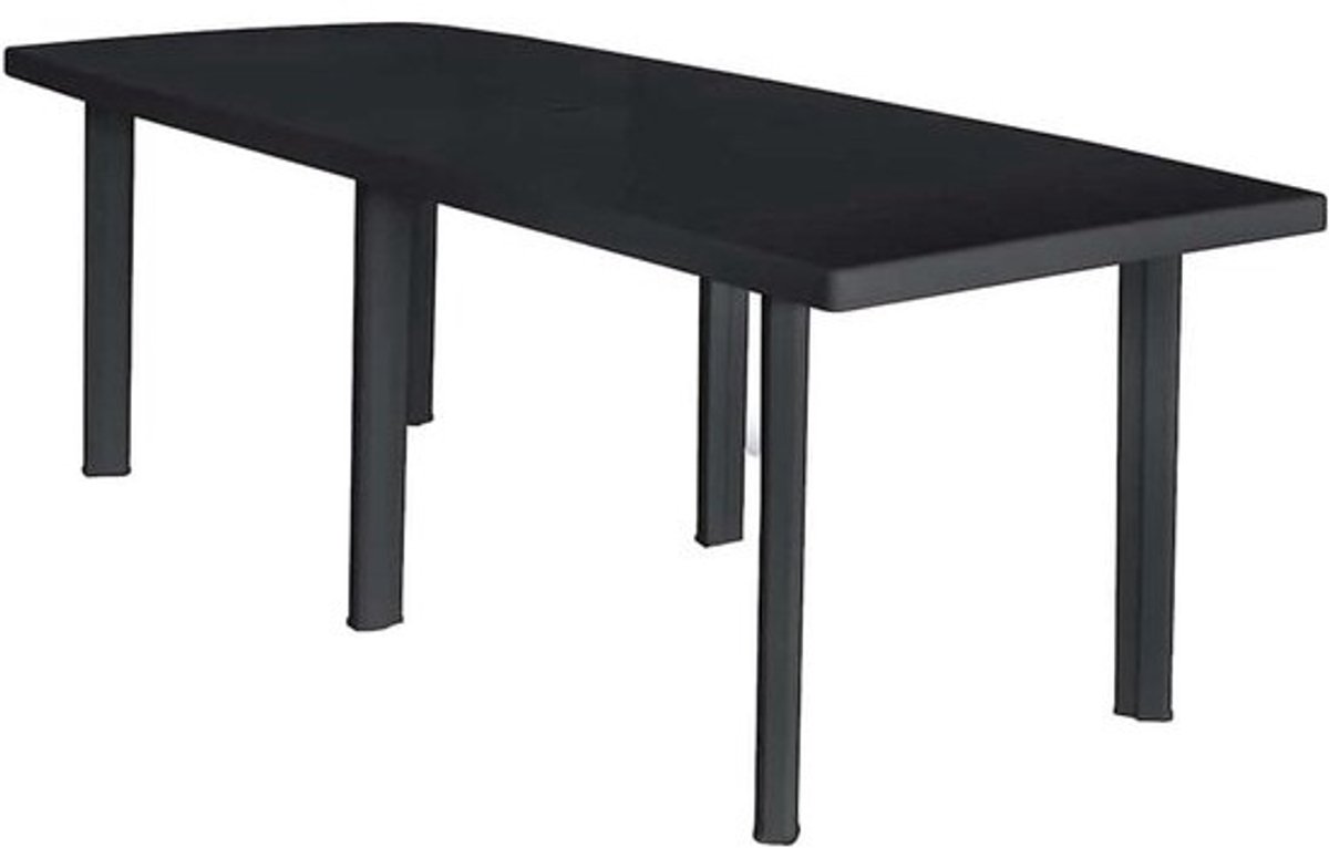 Weerbestendige tuintafel - Kunststof tafel buiten - Buiten eten - Geïntegreerd parasolgat - 216 x 90 x 72 cm - Antraciet