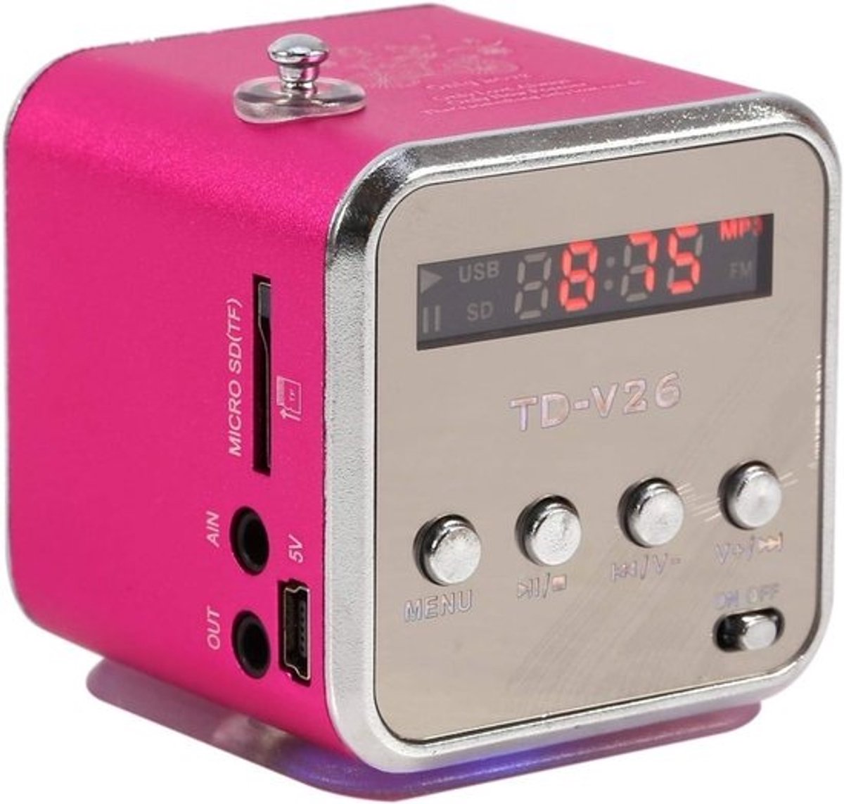 Draagbare Muziekspeler - Mini Radio Speaker - Muziek Luisteren - Ingebouwde Batterij - 5x5x5 cm - Roze