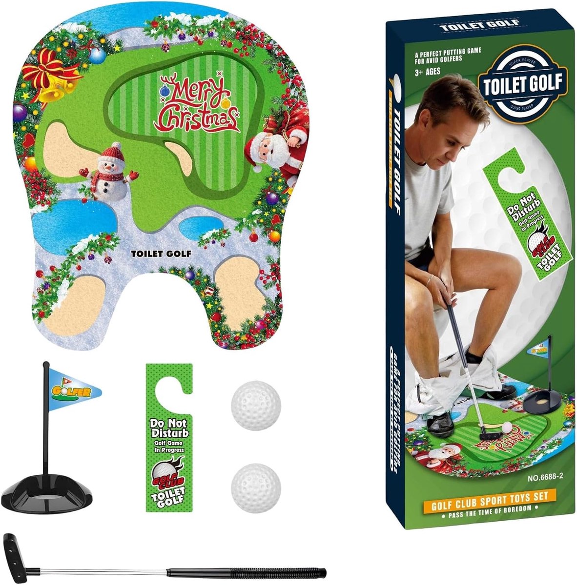 Toiletgolf, Toilet Golfspelset, Mini Golfset voor op het Toilet met Putter, 2 Golfballen, Vlaggetje en Deurhanger, Grappig Cadeau voor Mannen en Golfliefhebbers（A）