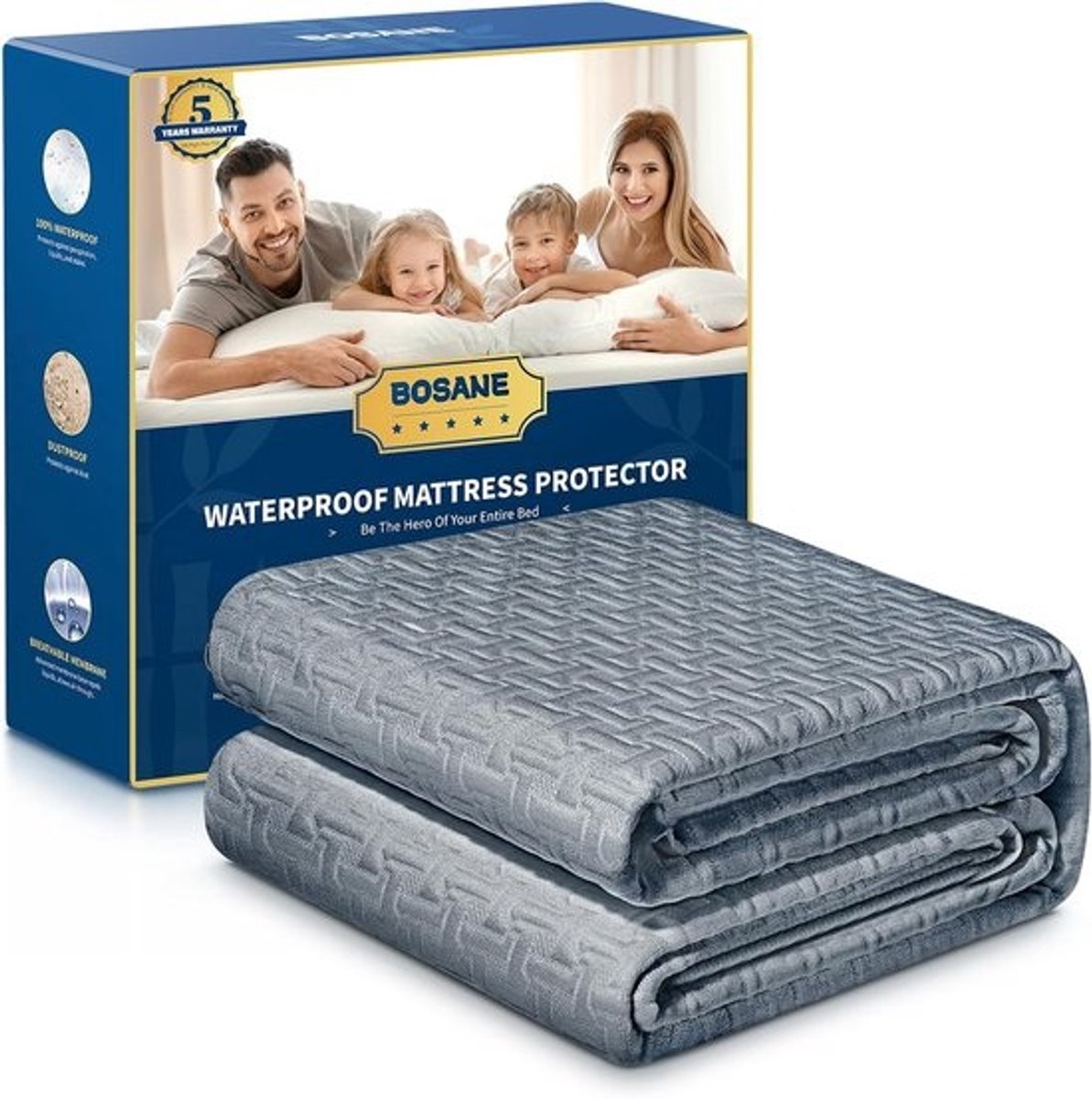 Waterdichte Matrasbeschermer - Bed Hoes - Bescherming Matras - Ademend Verkoelend - 152x203cm Diepe Zak - Grijs