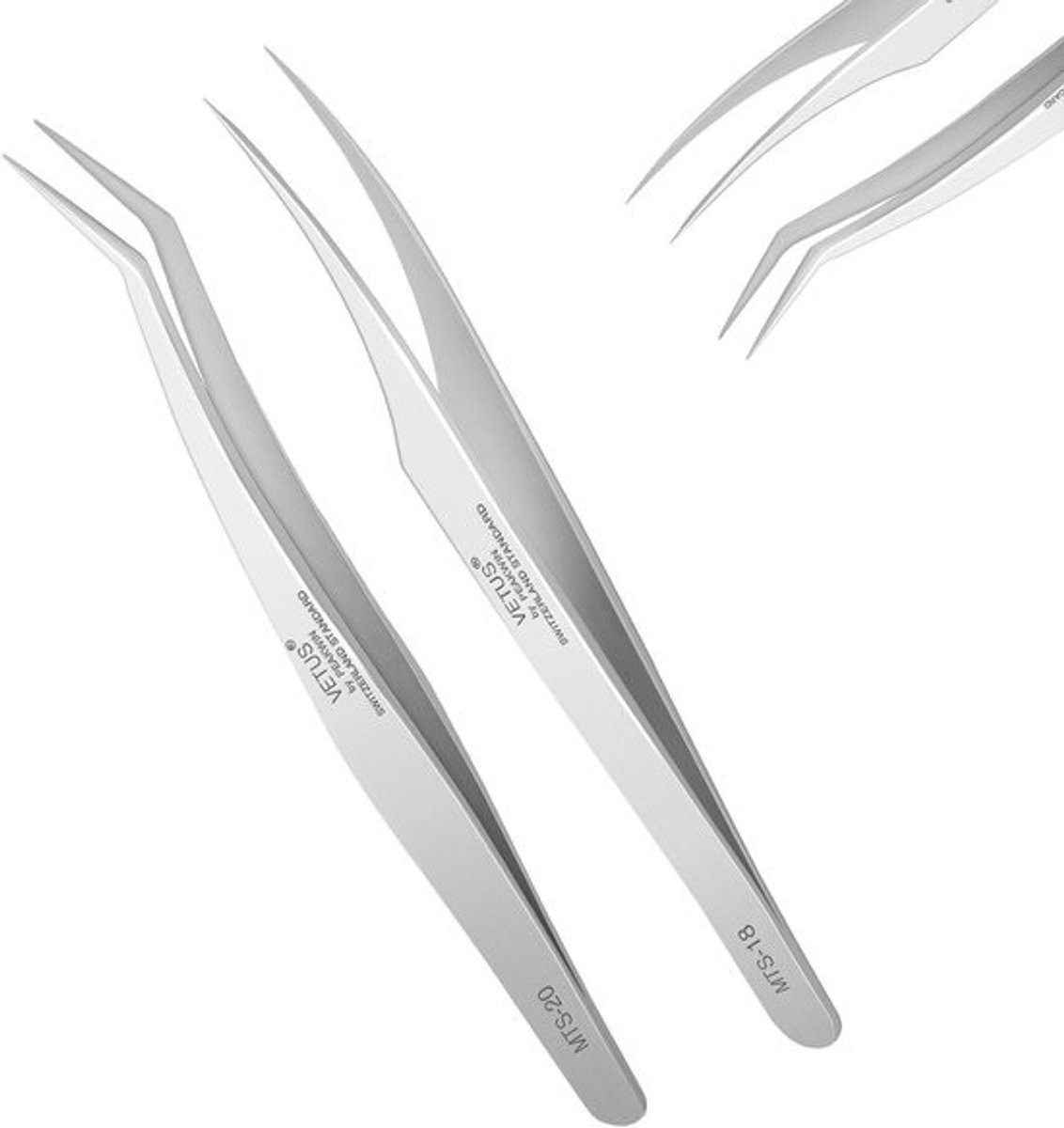 Professionele Wimperpincet Set voor Wimperextensions – Rechte & Gebogen Punt – Roestvrij Staal