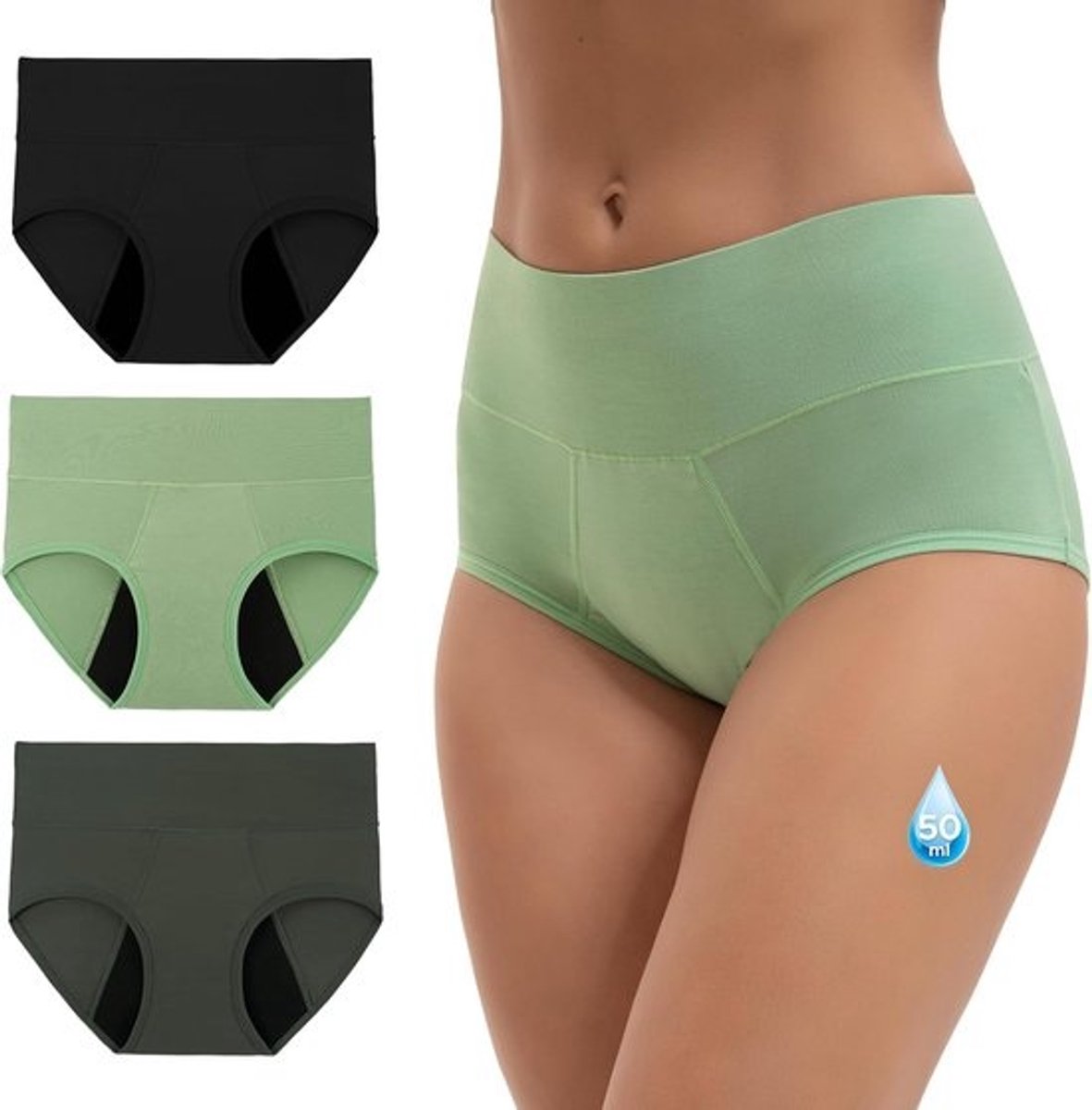 Hoge Taille Menstruatieondergoed voor Dames - Absorberend en Comfortabel - 3 Stuks
