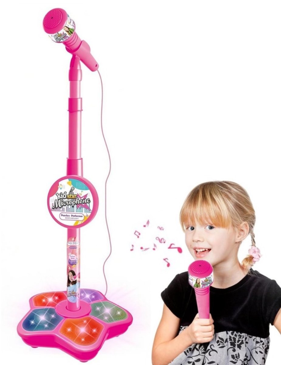 Kinder Karaoke Set Met Staander en Microfoon - Voetstuk Met Knipperende Podium‑lichteffecten - Zang Speelgoed Voor Meisjes en Jongens - Ideaal Verjaardagscadeau Voor Kinderen 3‑8 jaar