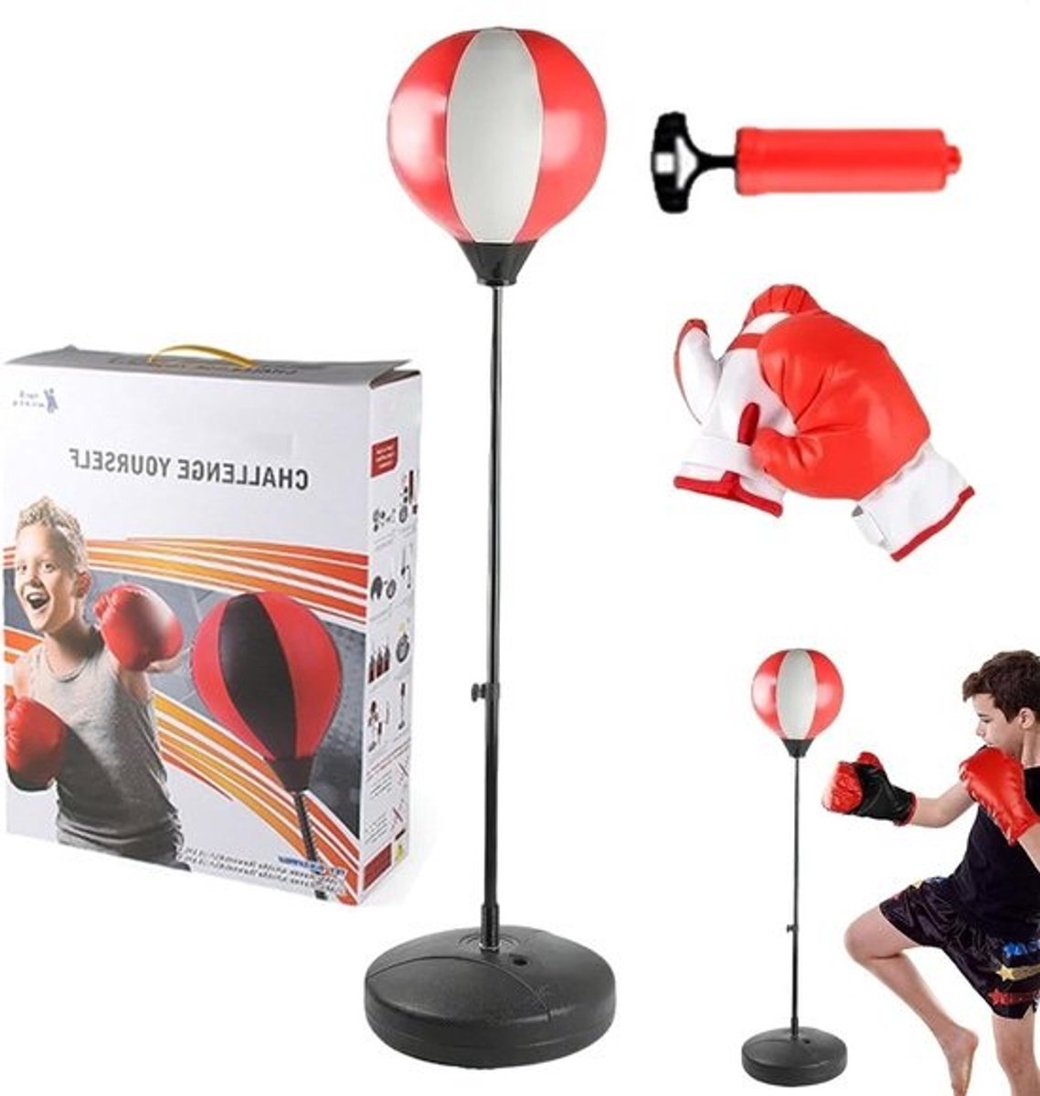 Staande Bokszak - Punch Bag Speelgoed - Kinderen Laten Bewegen - Verstelbare Hoogte - 3.97 Pond - Wit Rood