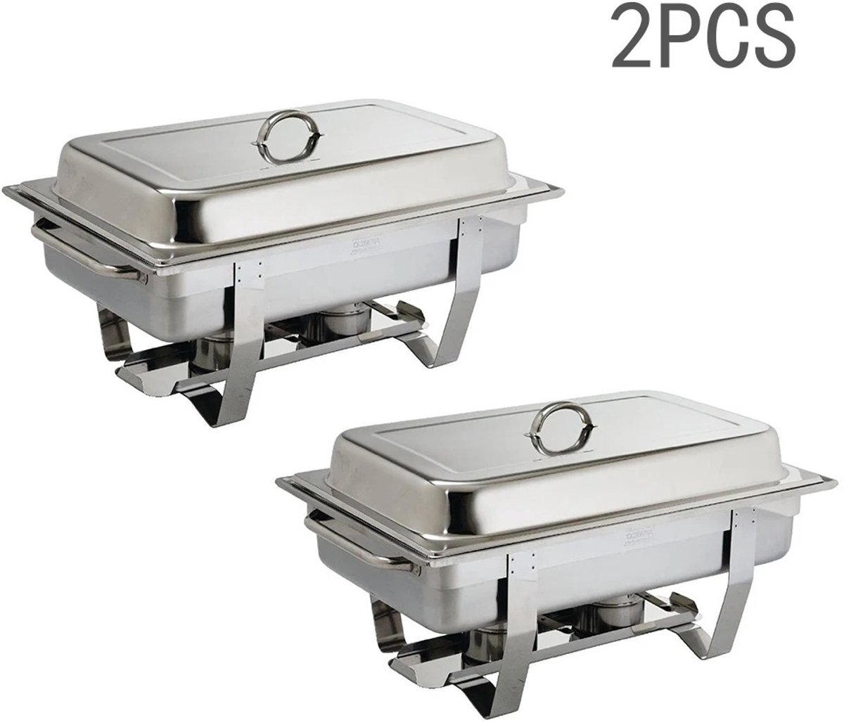 Veya Warmhoudplaat 2 stuks - 18 liter - Warmhoudbakken - Buffetwarmer - RVS - Chafing dish - Warm en koud voedsel - Stapelbaar
