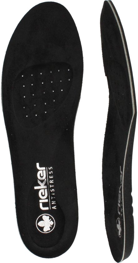 Zwarte Rieker antistress inlegzolen met perforaties en logo.