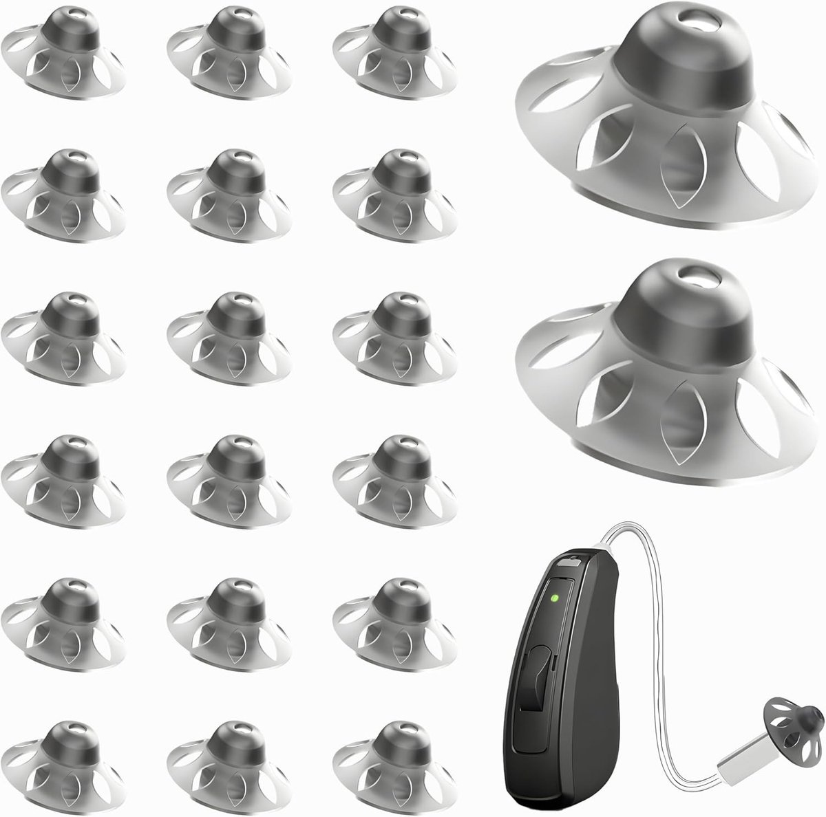 Set van 20 Zachte Siliconen Oordopjes voor Gehoorapparaten - 10mm Open Dome Afneembare Universele Siliconen Oordopjes voor Volwassenen met Gemiddeld Gehoorverlies