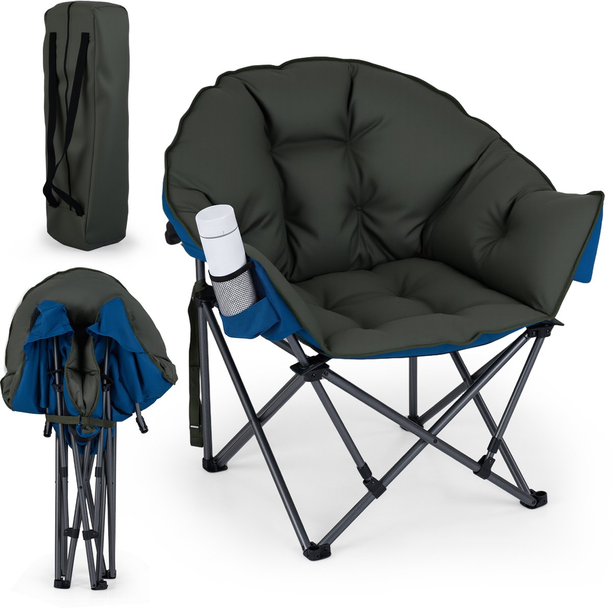 SureDeal® - Tuinstoel - Campingstoel Opvouwbare Stoel - Armleuningen - Bekerhouders - 74x90x99 cm - Groen