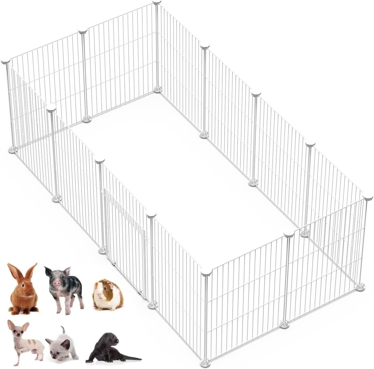 Draagbare en Verstelbare Knaagdier Omheining met Deur voor Hamsters, Konijnen en Cavia's - 12 Panelen 43 x 32 cm