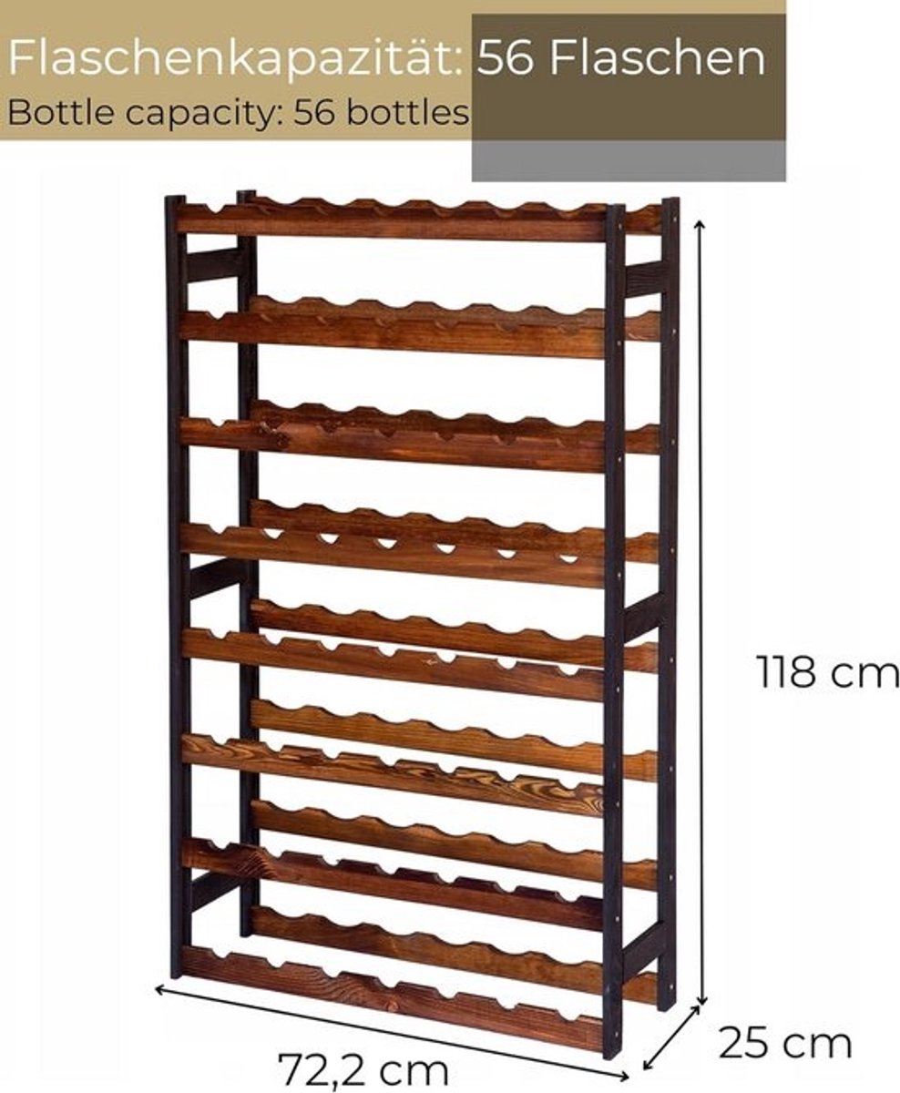 Houten Wijnrek voor 56 Flessen - Zwart/Bruin - Compact en Stijlvol