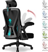 Hiaonyx bureaustoel – ergonomische bureaustoel - bureaustoel voor volwassenen - Opklapbare armleuningen – 4D lendensteun met zachte vulling – Vergrendelbare rugleuning – Max. kanteling 135° - Zwart