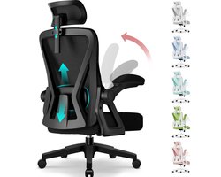 Hiaonyx bureaustoel – ergonomische bureaustoel - bureaustoel voor volwassenen - Opklapbare armleuningen – 4D lendensteun met zachte vulling – Vergrendelbare rugleuning – Max. kanteling 135° - Zwart
