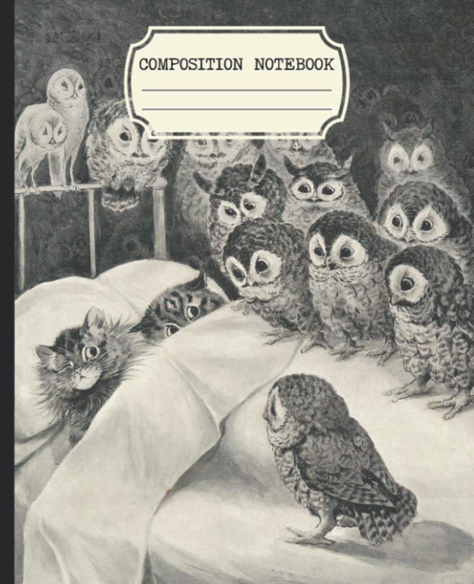 Composition Notebook: Vintage Aesthetic College Ruled With Louis Wain Cats and Owls Illustration Cover - ShopVlot