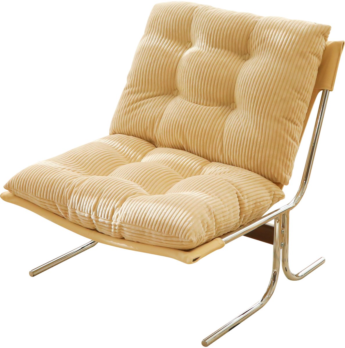 Ropilly Crème ribstof fauteuil - Loungestoel met metalen poten - Afneembare bekleding - Modern design - Woonkamer en slaapkamer - 73,6x84x84,5 cm - Crème
