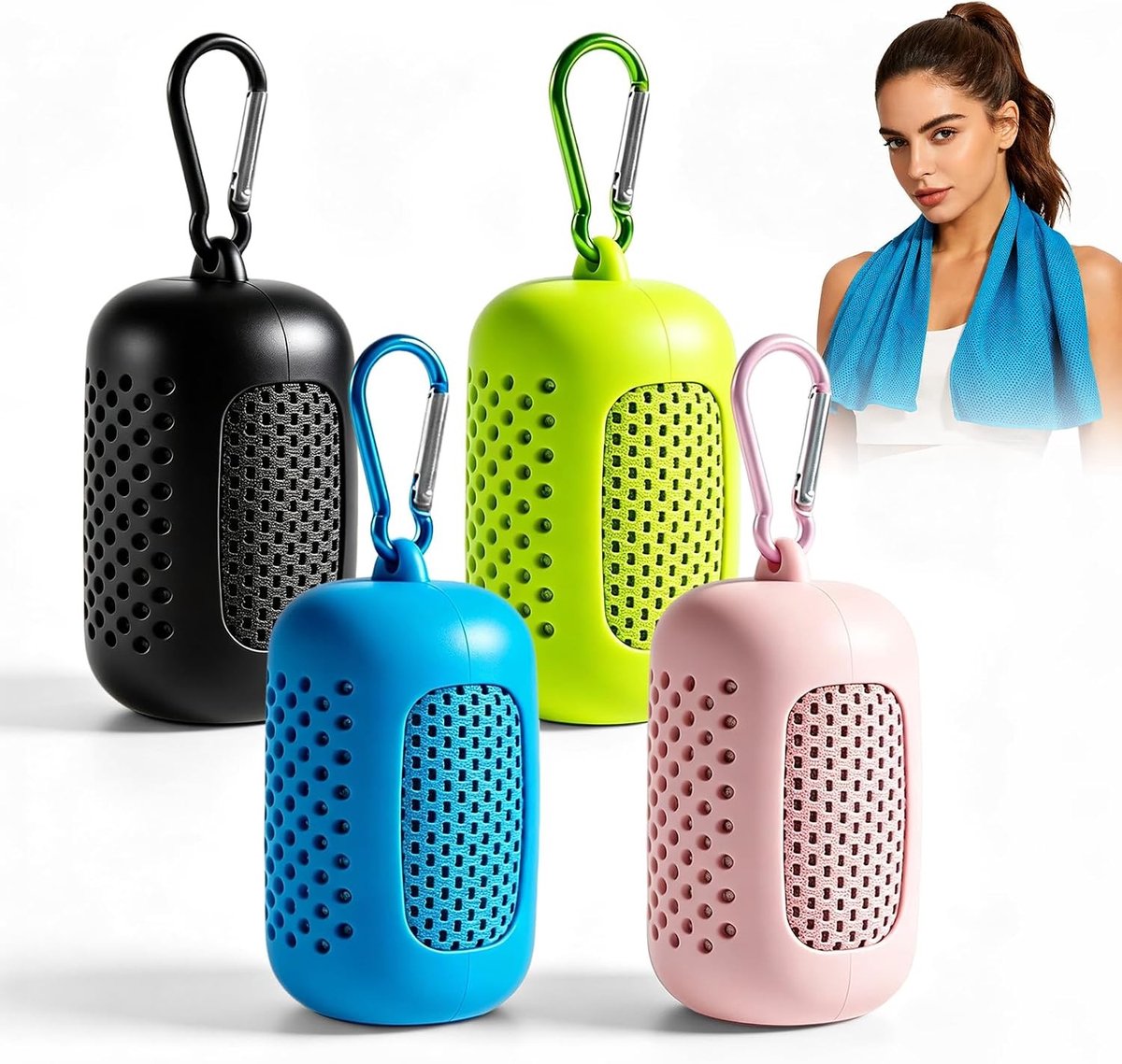 Set van 4 Sneldrogende Koelhanddoeken van Microvezel voor Sport en Outdoor Activiteiten, Ideaal voor Fitness, Hardlopen, Yoga en Strand, 30 x 90 cm met Siliconen Opberghoes