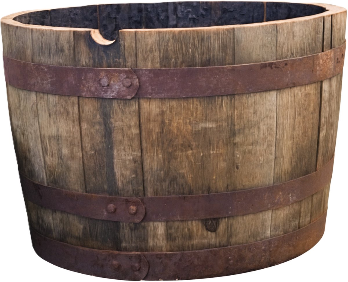 1/2 (half) whiskyvat - 45 cm. hoog - eiken hout - bloembak - plantenbak - kuip