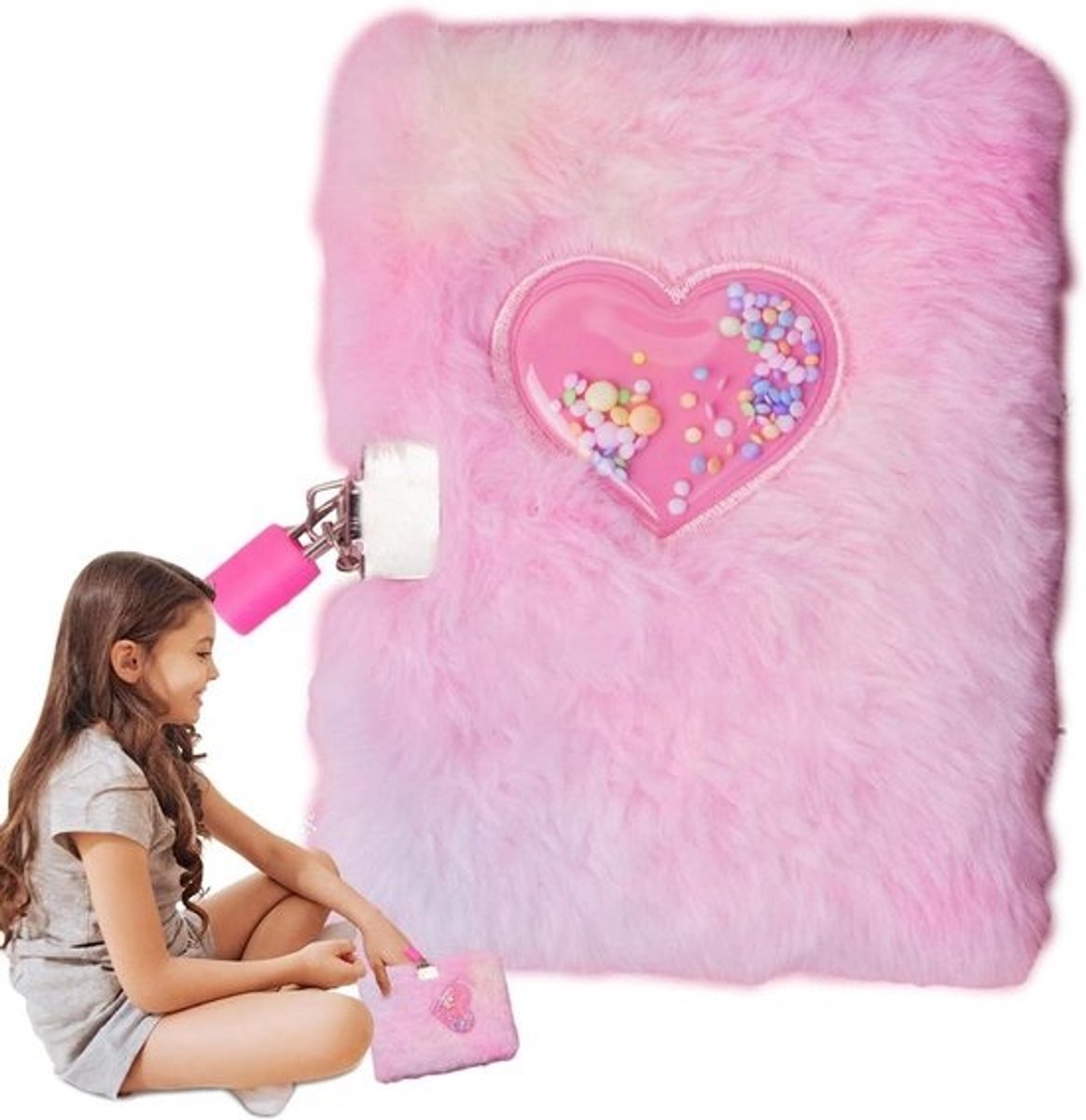Hart dagboek - Geheim notitieboek - Creatief schrijven - Met slot en sleutel - 148 x 105 cm - Roze
