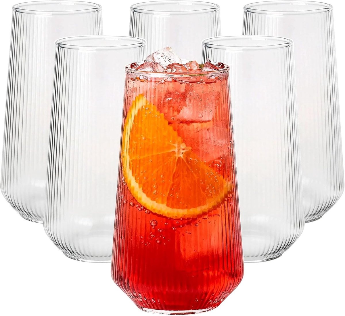 Ribbelglas Waterglazen Set van 6 - 500ml Borosilicaat Glazen voor Koude en Warme Dranken, Vintage Drinkbekers voor Thuis, Keuken en Feesten