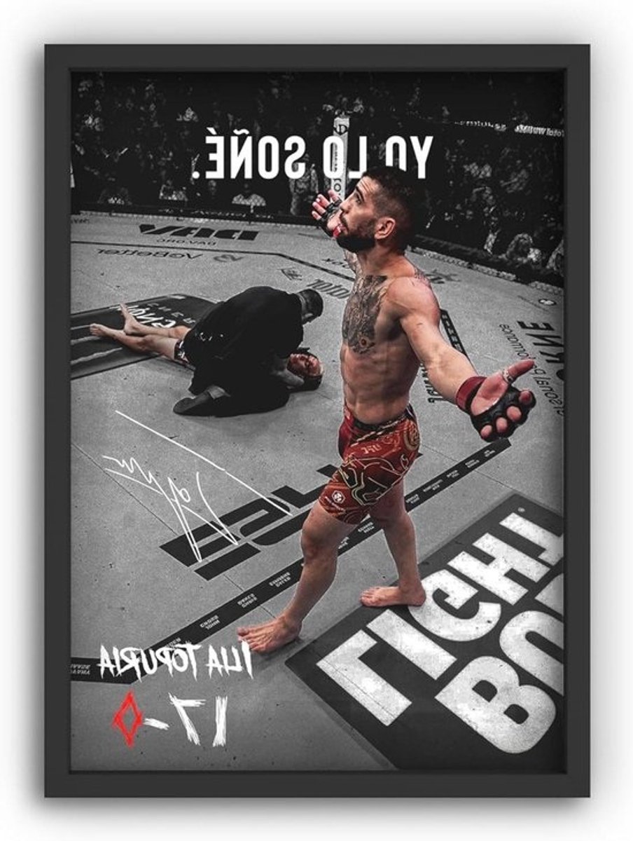 MMA Poster Ilia Topuria - Fight Art Wanddecoratie - Sportruimte Decoreren - Compleet met zwarte lijst - A3 30x40 cm