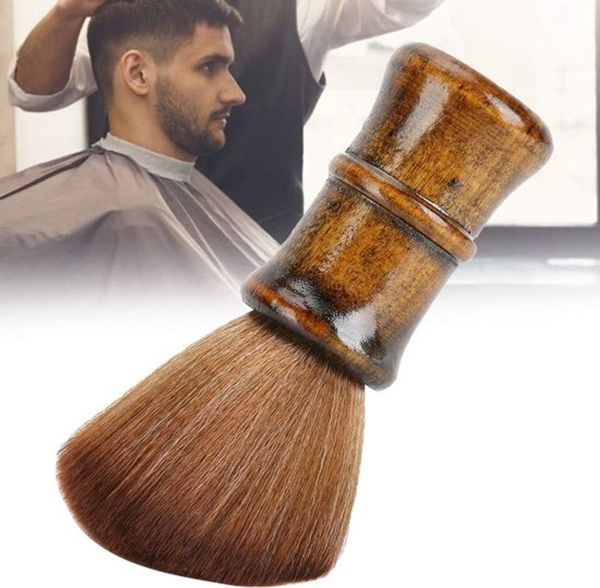 Professionele Afzetborstel voor Haar en Nek - Zachte Vezelborstel met Houten Handvat