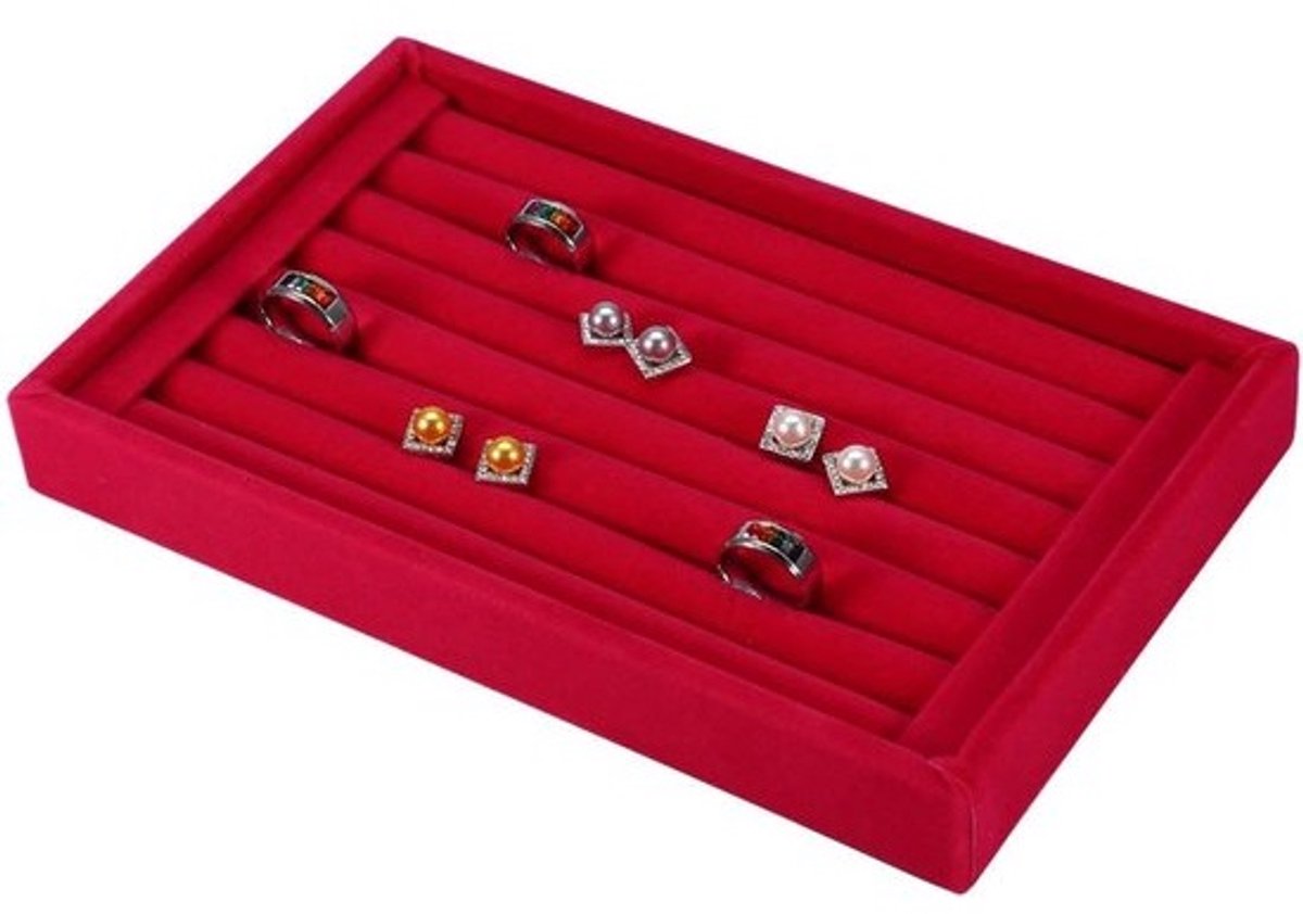 Luxe Sieraden Doos met Fluweel Ringenhouder voor Ringen en Sieraden (Rood)