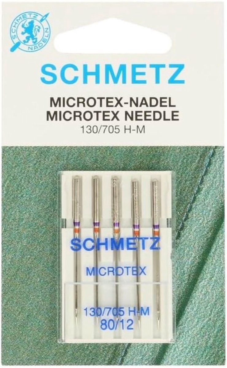 Microtex Naaimachine Naalden 80/12 voor Fijne en Dichte Stoffen – Voorkomt Slippen en Breuk, 5 Stuks