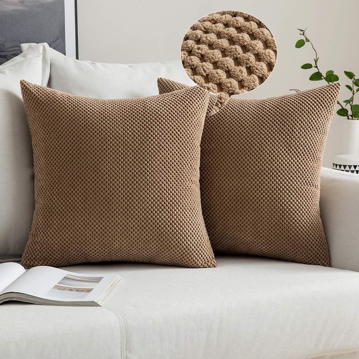 Decoratieve Vierkante Kussenhoezen met Ananaspatroon, Zacht en Stijlvol voor Bank, Slaapkamer en Auto, Set van 2, 50 x 50 cm, Bruin, Kussenhoezen voor Woondecoratie en Comfort